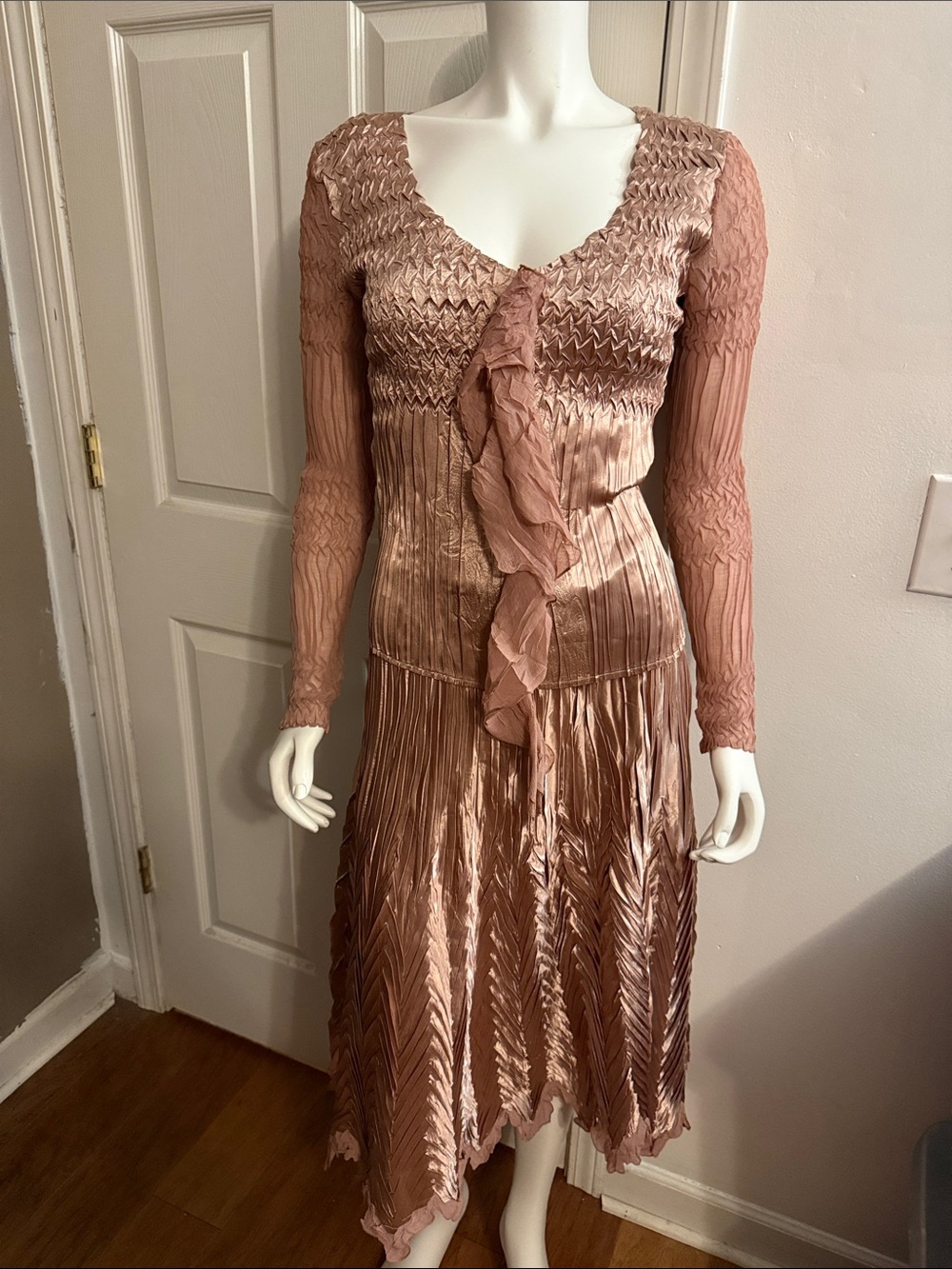 Komarov Rosewood Ruffle Pleated Midi Dress